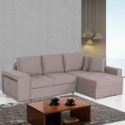 Sofá Chaise Longue reversível com cama KENYA Cinzento Claro