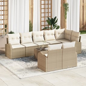 Conjunto de Sofá de Jardim 9 Peças com Almofadas Bege Vime PE