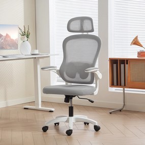 Cadeira de escritório ergonómica em malha com braços rebatíveis, altura ajustável, 64 x 62 x 115 cm, cinzenta