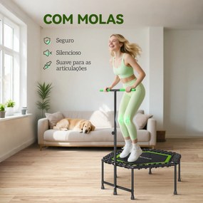 Trampolim Fitness 114x114x132 cm com Guiador Ajustável em 3 Níveis Estrutura de Aço para Treino de Perna Corpo Verde