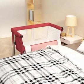 vidaXL Cama de bebé com colchão tecido de linho vermelho