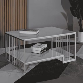 MESA DE CENTRO KAYSERI 90X60X45 CM PRATA E BRANCO
