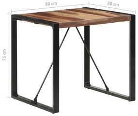 Mesa jantar 80x80x75 cm madeira maciça c/ acabamento sheesham