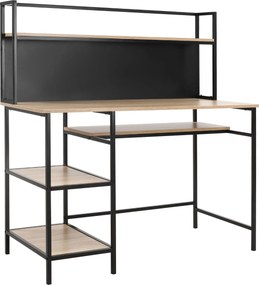 HOMCOM Secretária com arrumação, secretária informática com 4 prateleiras, amplo tampo e painel preto para sala/quarto 120L | Aosom Portugal