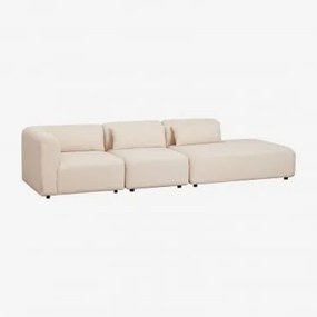 Sofá Modular De Canto Em 3 Peças Com Chaise Longue Direita Fogler Tecido Pele De Borrego Bege Creme - Sklum