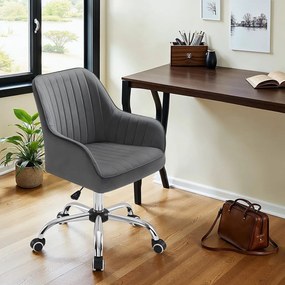 Cadeira de escritório giratória com revestimento em veludo, estofamento em espuma 64 x 62 x (80-90) cm cinza
