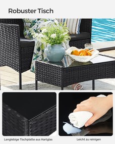 Conjunto jardim em polirattan PE Preto + cinzento