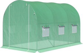 Estufa de jardim em forma de túnel, área útil de 6 m², 3 m (C) x 2 m (L) x 2 m (A), estrutura tubular reforçada, porta com fecho de correr, 6 janelas