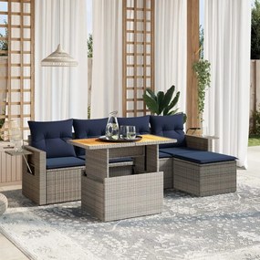 vidaXL 6 pcs conjunto sofás p/ jardim c/ almofadões vime PE cinzento