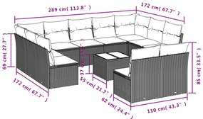 12 pcs conjunto de sofás de jardim c/ almofadões vime PE preto