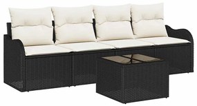 Conjunto de Sofá de Jardim de 5 Peças com Almofadas Pretas em Rattan S
