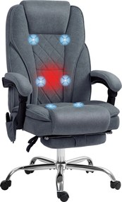 Cadeira de escritório com massagem e aquecimento, altura ajustável, encosto reclinável, comando à distância e apoio para os pés retrátil, cinzenta