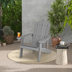 Cadeira de jardim Adirondack com suporte para copos em madeira de grão resistente às intempéries, jardim e terraço Cinzenta