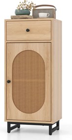 Armario arrumação de rattan PE com gaveta deslizante Porta de rattan PE Suporte metálico com pernas ajustáveis para sala de estar Quarto Hall de entra