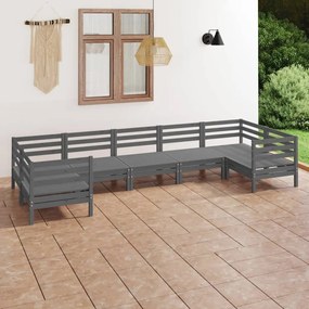 vidaXL 7 pcs conjunto lounge de jardim pinho maciço cinza
