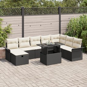 Conjunto de Sofá de Jardim 9 Peças com Almofadas Preto Vime PE