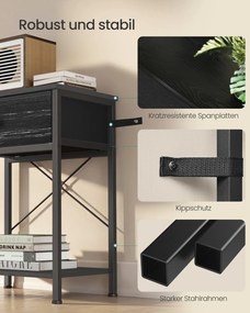 Mesa de cabeceira preta com tomada LED, 39,6 x 30 x 60,4 cm, 2 gavetas Preto