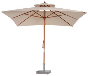 Guarda-sol 3x3m de Bambu Madeira para Jardim Terraço Pátio Praia Tecto Duplo Rectângulo Poste de 48mm Creme