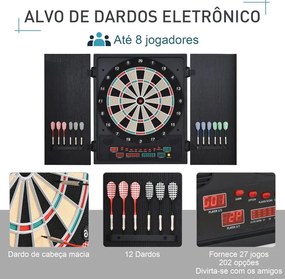 Alvo eletrônico digital para até 8 jogadores com 12 dardos e 30 pontas