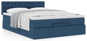 Estrutura de cama otomana com colchão tecido azul 140x200cm