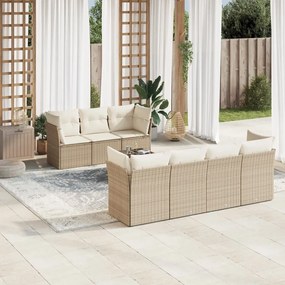 8 pcs conjunto de sofás p/ jardim com almofadões vime PE bege