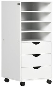 Vinsetto Móveis de escritório com 3 gavetas 4 prateleiras abertas 4 rodas 40x30x83 cm Branco