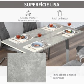 Mesa de Sala de Jantar Retangular Mesa de Cozinha Extensível para 4-6 Pessoas com Pés de Metal e Almofadas Ajustáveis 160x80x76cm Cinza