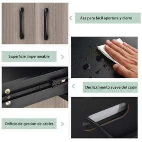 Armário de cozinha com 3 portas, despensa, gaveta, escorredor de roupa, prateleiras reguláveis, amplo espaço aberto para micro-ondas, preto