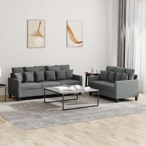 3201665 vidaXL 2 pcs conjunto de sofás com almofadões tecido cinzento-escuro
