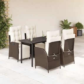 5 pcs conjunto jantar p/ jardim c/ almofadões vime PE castanho