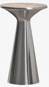 Mesa Auxiliar Redonda Ø30 Cm Em Aço Inoxidável Selmalis Mármore Bege Panther - Sklum