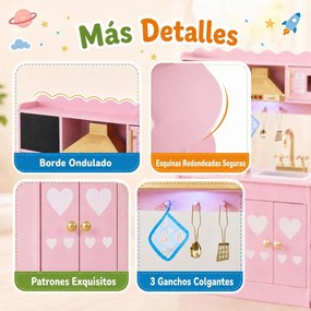 Cozinha Infantil de Brincar, 79,5 x 29,5 x 97 cm, com Exaustor e Quadro para Desenhar, Cor-de-rosa