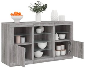 Aparador com luzes LED 123x37x67 cm cinzento sonoma