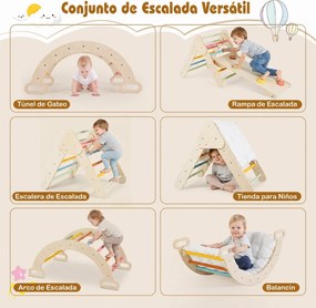 Conjunto de 3 Peças de Escalada Montessori, Estrutura Triangular, Estrutura Arqueada e Rampa, 69 x 55 x 59 cm, Dobrável, Multicolor