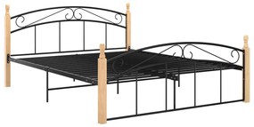 Estrutura de cama 140x200cm metal/madeira carvalho maciça preto