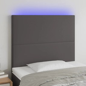 Cabeceira cama c/ LED couro artif. 100x5x118/128 cm cinzento