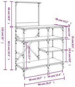 Estante 90x40x132 cm derivados de madeira/metal carvalho fumado