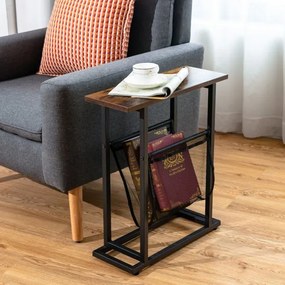 Mesa de apoio industrial de 2 níveis rústica para espaços apertados Rede de revistas Mesa de sofá retro