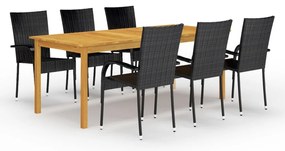 7 pcs conjunto de jantar para jardim preto