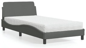 vidaXL Cama com colchão 100x200 cm tecido cinzento-escuro