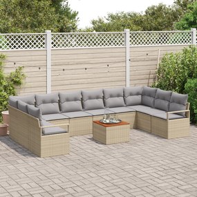 Conjunto de Sofás de Jardim vidaXL de 11 peças com Almofadas Bege Ratt