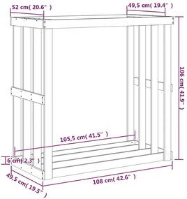 Suporte de lenha p/ exterior 108x52x106 cm pinho maciço branco