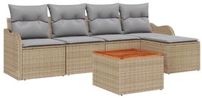 Conjunto de Sofás de Jardim com 6 Peças e Almofadas Beiges, Polyrattan