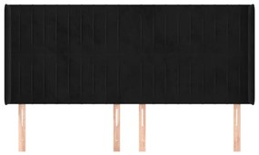 Cabeceira de cama c/ abas veludo 163x16x118/128 cm preto