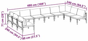 Conjunto de Sofá de Jardim 10 pcs Cinzento-escuro Aço
