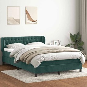 vidaXL Cama com molas/colchão 160x220 cm veludo verde-escuro