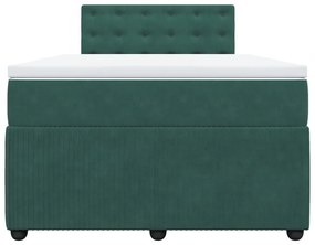 Cama boxspring com colchão 120x200 cm veludo verde-escuro