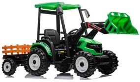 Trator elétrico para Crianças 24V 2x200W MEGA D68 Tractor com Reboque Assento de couro, Rodas Plástico Verde