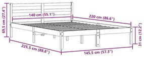 Cama com Cabeceira vidaXL Branca 140x220 cm Madeira Sólida Pinus
