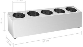 Porta-talheres 5 escorredores retangular aço inoxidável